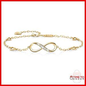 925 Sterling Silver Infinity Anklet Adjustable Bracelet Cubic Zirconia Charm
